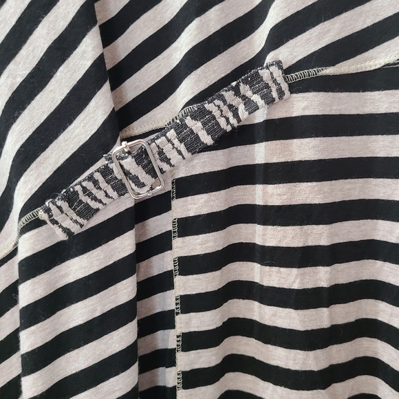 CATY LESCA PARIS Black & Tan Multi Stripe Short Sleeve Boho Tunic Top M-L - Picture 5 of 14